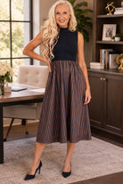 Entro Navy Mock Neck Contrast Stripe Midi Dress-Midi Dresses-Entro-Deja Nu Boutique, Women's Fashion Boutique in Lampasas, Texas