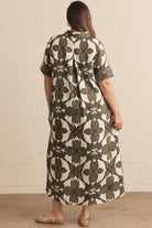 Entro Olive Abstract Print Midi Shirt Dress-Curvy/Plus Dresses-entro-Deja Nu Boutique, Women's Fashion Boutique in Lampasas, Texas