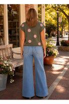 Entro Olive Polka Dot Sweater Knit Top-Sweaters-entro-Deja Nu Boutique, Women's Fashion Boutique in Lampasas, Texas