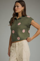 Entro Olive Polka Dot Sweater Knit Top-Sweaters-entro-Deja Nu Boutique, Women's Fashion Boutique in Lampasas, Texas