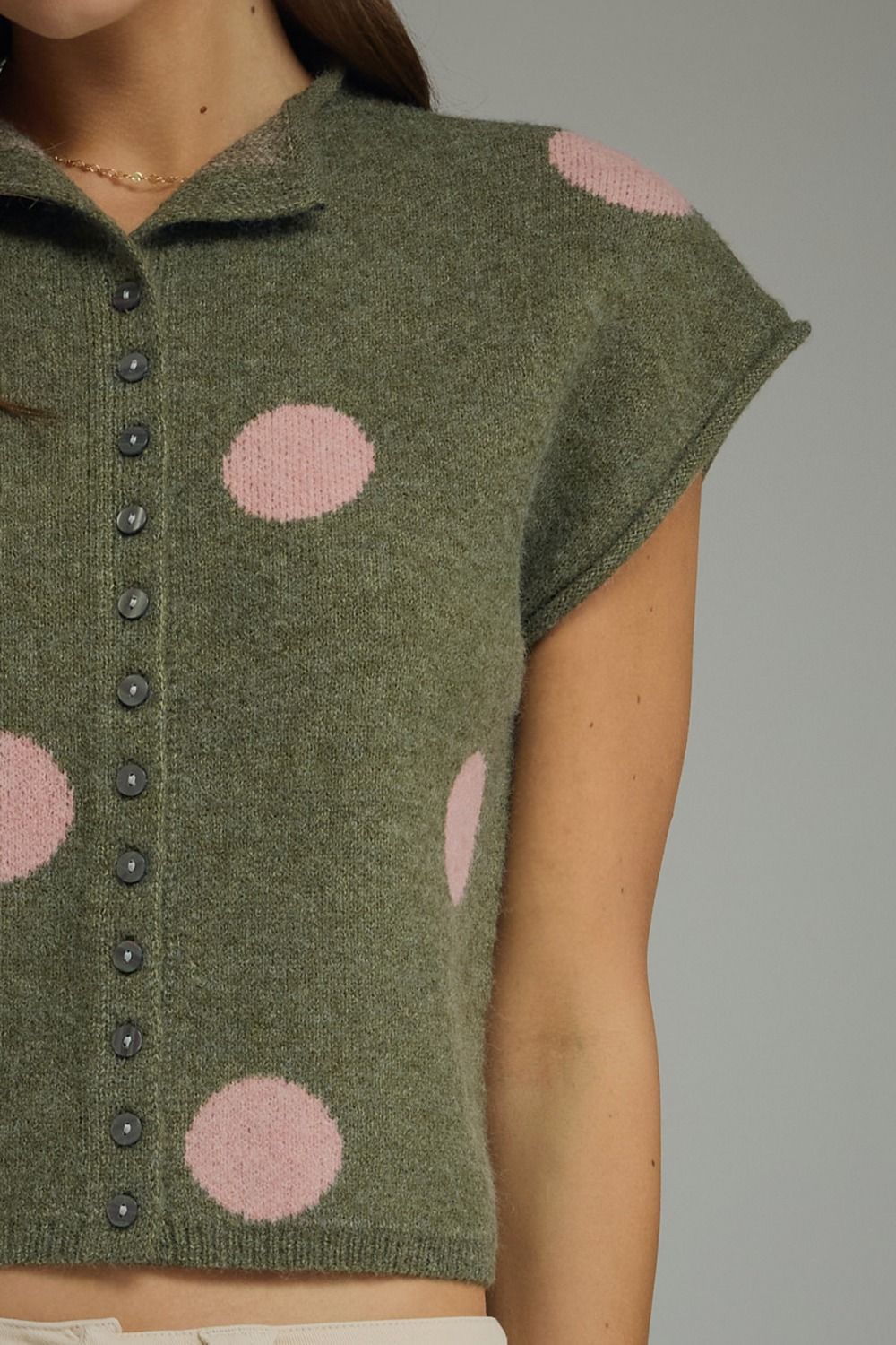 Entro Olive Polka Dot Sweater Knit Top-Sweaters-entro-Deja Nu Boutique, Women's Fashion Boutique in Lampasas, Texas