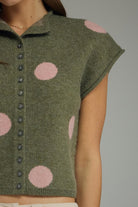 Entro Olive Polka Dot Sweater Knit Top-Sweaters-entro-Deja Nu Boutique, Women's Fashion Boutique in Lampasas, Texas