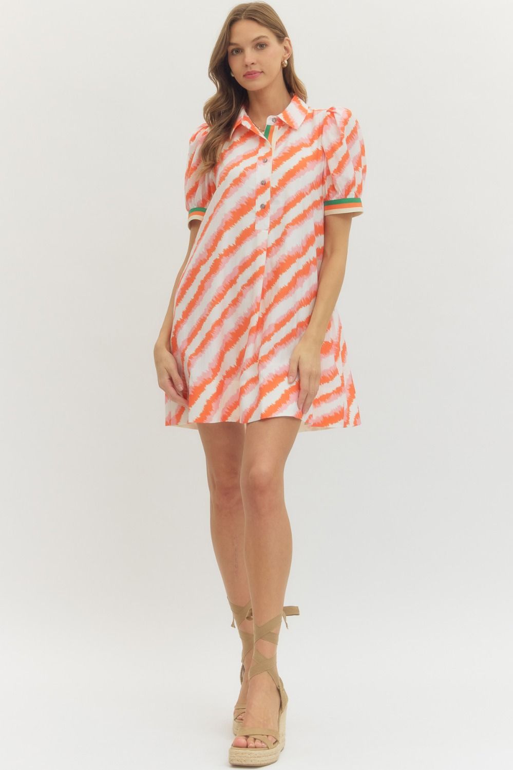 Entro Orange Multi Print Puff Sleeve Mini Dress-mini dress-Entro-Deja Nu Boutique, Women's Fashion Boutique in Lampasas, Texas