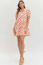 Entro Orange Multi Print Puff Sleeve Mini Dress-mini dress-Entro-Deja Nu Boutique, Women's Fashion Boutique in Lampasas, Texas
