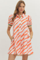 Entro Orange Multi Print Puff Sleeve Mini Dress-mini dress-Entro-Deja Nu Boutique, Women's Fashion Boutique in Lampasas, Texas