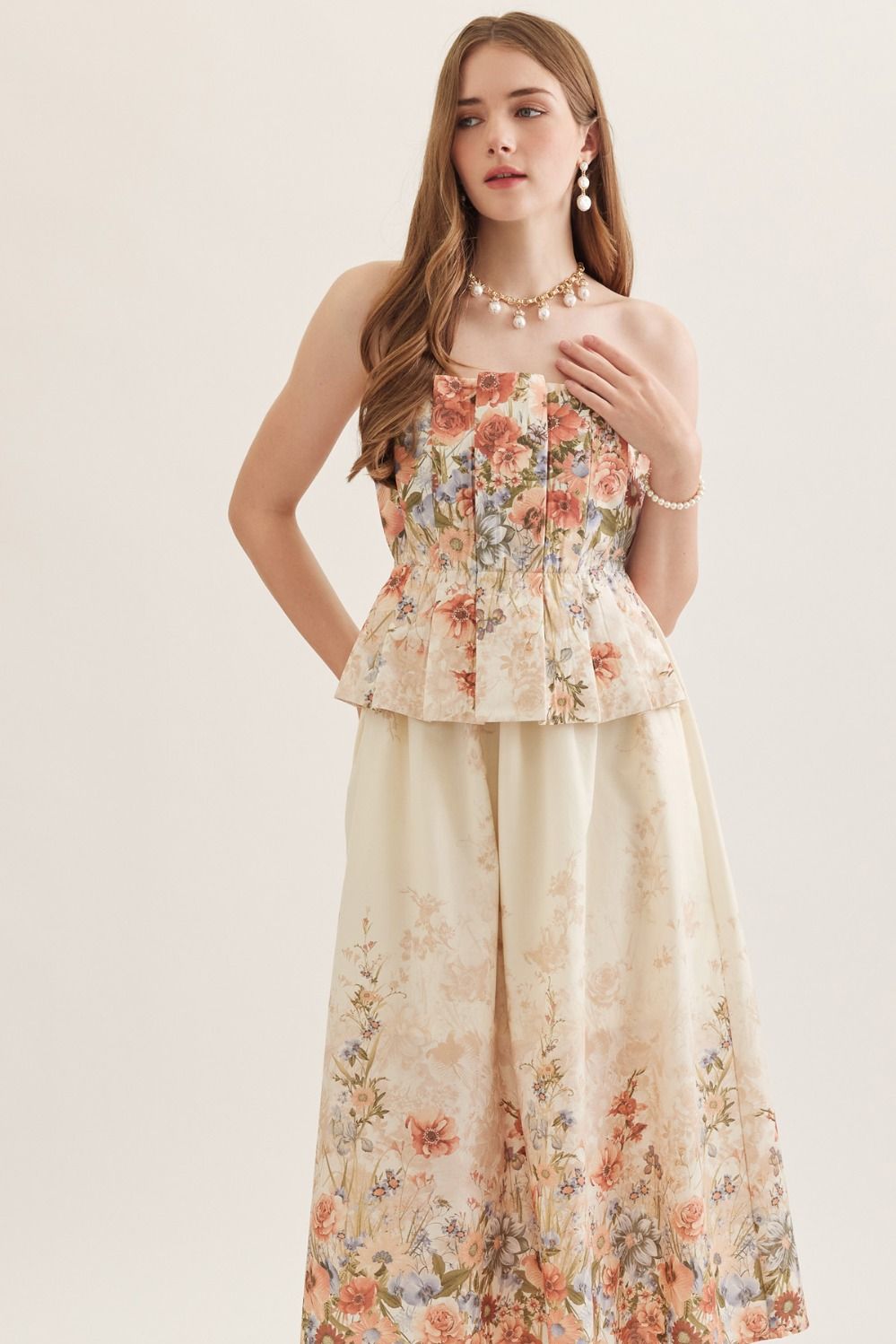 Entro Rose Multi Floral Strapless Midi Dress-Midi Dresses-Entro-Deja Nu Boutique, Women's Fashion Boutique in Lampasas, Texas