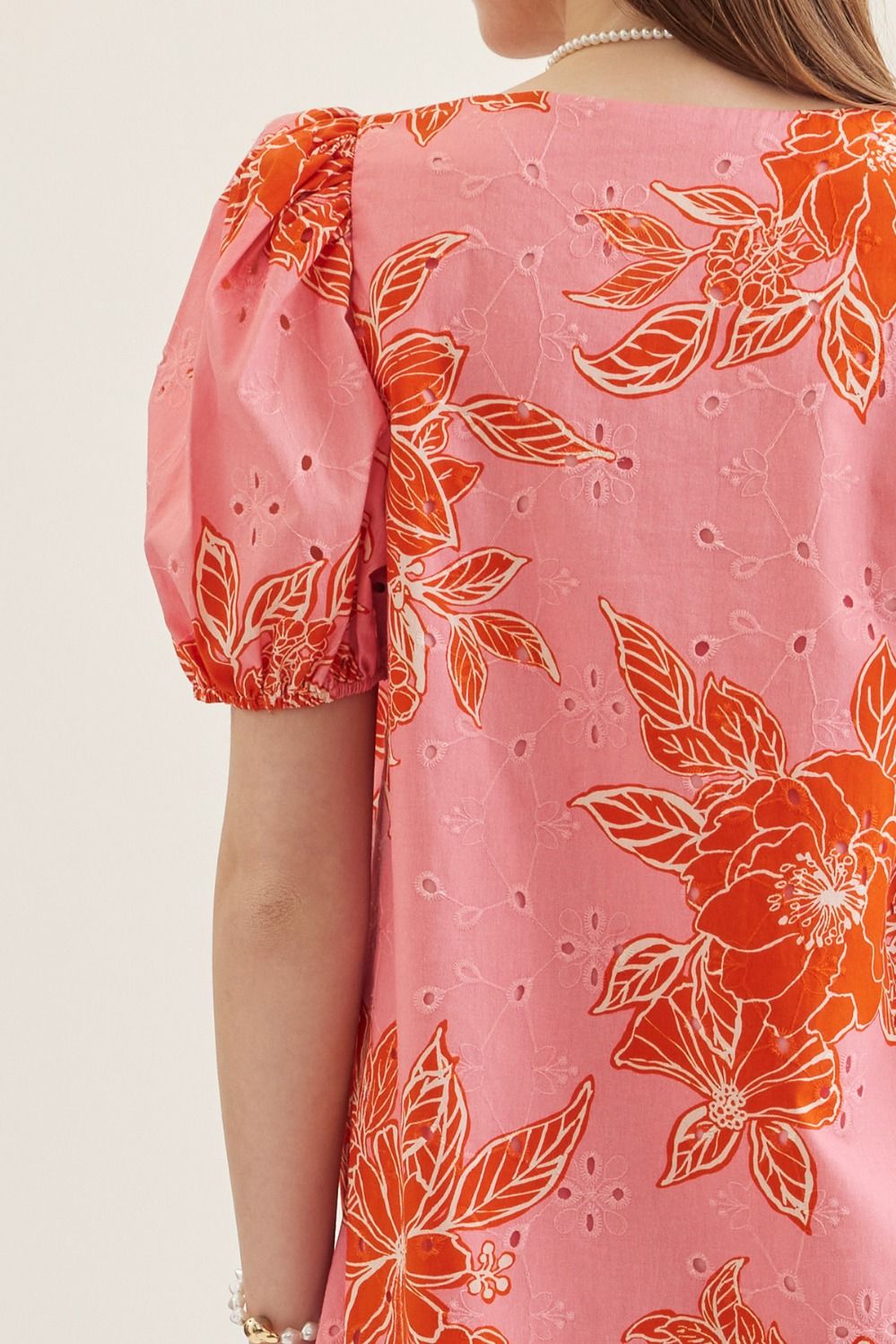 Entro Pink Botanical Print Puff Sleeve Mini Dress-mini dress-entro-Deja Nu Boutique, Women's Fashion Boutique in Lampasas, Texas