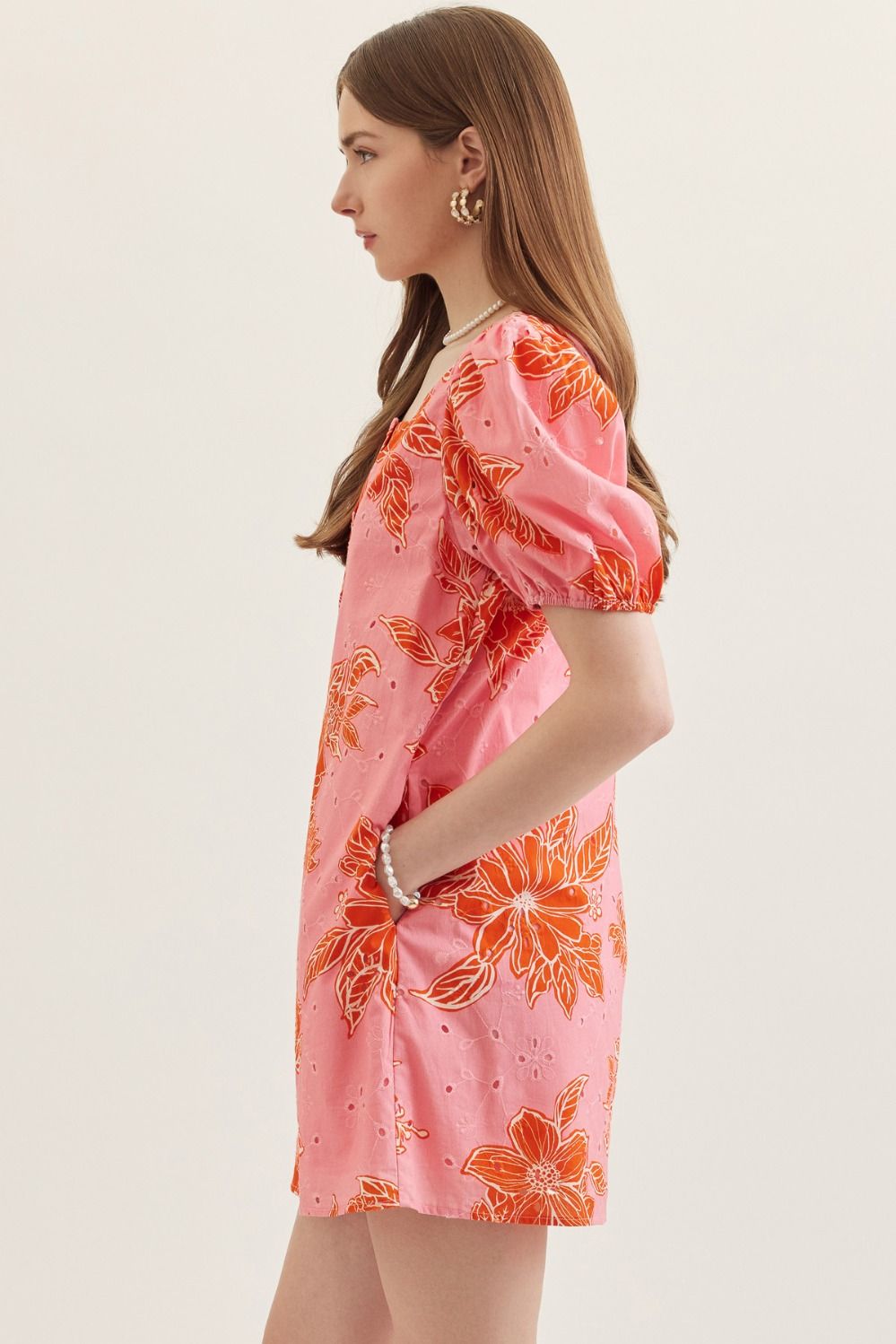Entro Pink Botanical Print Puff Sleeve Mini Dress-mini dress-entro-Deja Nu Boutique, Women's Fashion Boutique in Lampasas, Texas