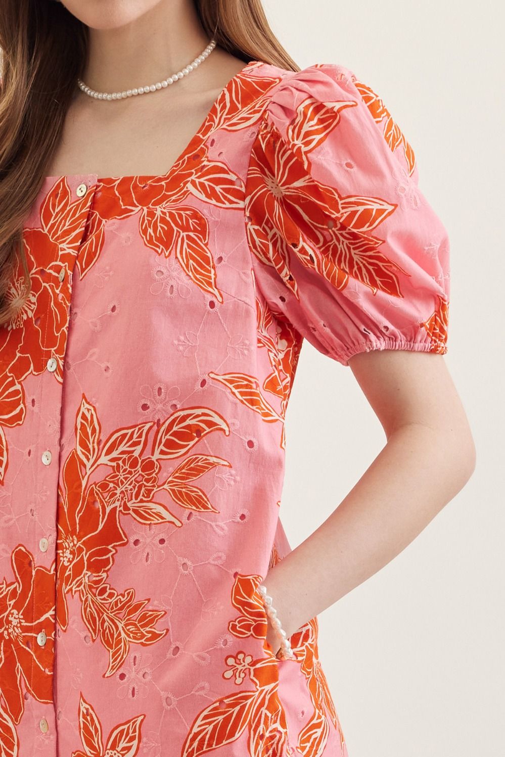Entro Pink Botanical Print Puff Sleeve Mini Dress-mini dress-entro-Deja Nu Boutique, Women's Fashion Boutique in Lampasas, Texas