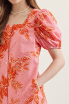 Entro Pink Botanical Print Puff Sleeve Mini Dress-mini dress-entro-Deja Nu Boutique, Women's Fashion Boutique in Lampasas, Texas