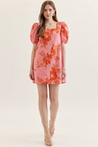 Entro Pink Botanical Print Puff Sleeve Mini Dress-mini dress-entro-Deja Nu Boutique, Women's Fashion Boutique in Lampasas, Texas