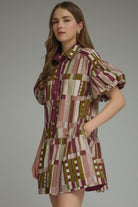 Entro Plum Abstract Print Puff Sleeve Tiered Mini Dress-mini dress-Entro-Deja Nu Boutique, Women's Fashion Boutique in Lampasas, Texas