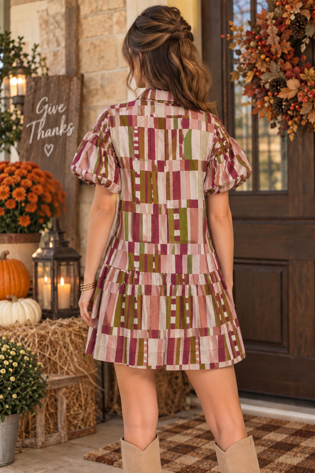 Entro Plum Abstract Print Puff Sleeve Tiered Mini Dress-mini dress-Entro-Deja Nu Boutique, Women's Fashion Boutique in Lampasas, Texas