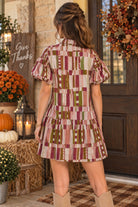Entro Plum Abstract Print Puff Sleeve Tiered Mini Dress-mini dress-Entro-Deja Nu Boutique, Women's Fashion Boutique in Lampasas, Texas