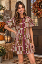 Entro Plum Abstract Print Puff Sleeve Tiered Mini Dress-mini dress-Entro-Deja Nu Boutique, Women's Fashion Boutique in Lampasas, Texas