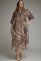 Entro Plus Abstract Zebra Print Midi Dress in Brown-Curvy/Plus Dresses-entro-Deja Nu Boutique, Women's Fashion Boutique in Lampasas, Texas