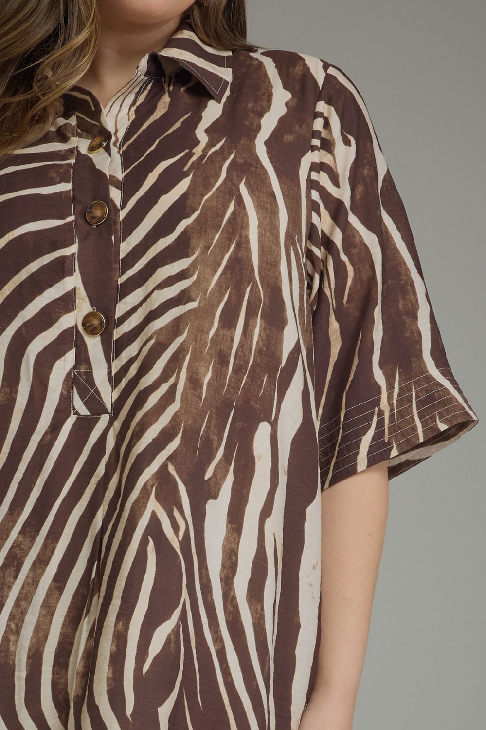 Entro Plus Abstract Zebra Print Midi Dress in Brown-Curvy/Plus Dresses-entro-Deja Nu Boutique, Women's Fashion Boutique in Lampasas, Texas