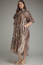 Entro Plus Abstract Zebra Print Midi Dress in Brown-Curvy/Plus Dresses-entro-Deja Nu Boutique, Women's Fashion Boutique in Lampasas, Texas