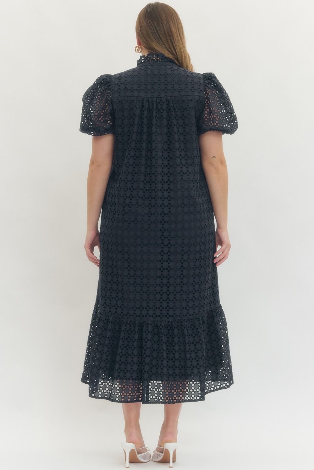 Entro Midnight Elegance Eyelet Midi Dress – Plus Size-Curvy/Plus Dresses-Entro-Deja Nu Boutique, Women's Fashion Boutique in Lampasas, Texas