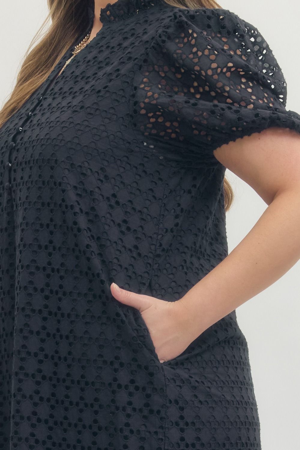 Entro Midnight Elegance Eyelet Midi Dress – Plus Size-Curvy/Plus Dresses-Entro-Deja Nu Boutique, Women's Fashion Boutique in Lampasas, Texas