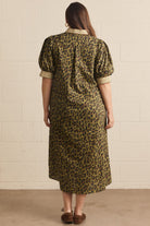 Entro Plus Olive Leopard Print Puff Sleeve Midi Dress-Curvy/Plus Dresses-Entro-Deja Nu Boutique, Women's Fashion Boutique in Lampasas, Texas