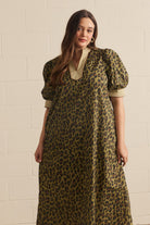 Entro Plus Olive Leopard Print Puff Sleeve Midi Dress-Curvy/Plus Dresses-Entro-Deja Nu Boutique, Women's Fashion Boutique in Lampasas, Texas