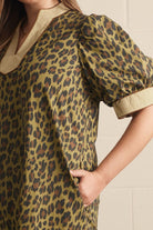 Entro Plus Olive Leopard Print Puff Sleeve Midi Dress-Curvy/Plus Dresses-Entro-Deja Nu Boutique, Women's Fashion Boutique in Lampasas, Texas