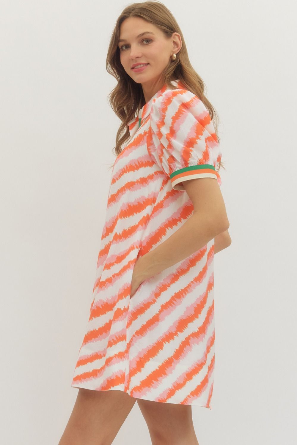 Entro Orange Multi Print Puff Sleeve Mini Dress-mini dress-Entro-Deja Nu Boutique, Women's Fashion Boutique in Lampasas, Texas