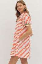 Entro Orange Multi Print Puff Sleeve Mini Dress-mini dress-Entro-Deja Nu Boutique, Women's Fashion Boutique in Lampasas, Texas