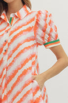 Entro Orange Multi Print Puff Sleeve Mini Dress-mini dress-Entro-Deja Nu Boutique, Women's Fashion Boutique in Lampasas, Texas