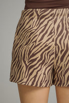 Entro Zebra Print Wrap Front Mini Skort in Brown-skort-entro-Deja Nu Boutique, Women's Fashion Boutique in Lampasas, Texas
