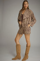 Entro Zebra Print Wrap Front Mini Skort in Brown-skort-entro-Deja Nu Boutique, Women's Fashion Boutique in Lampasas, Texas