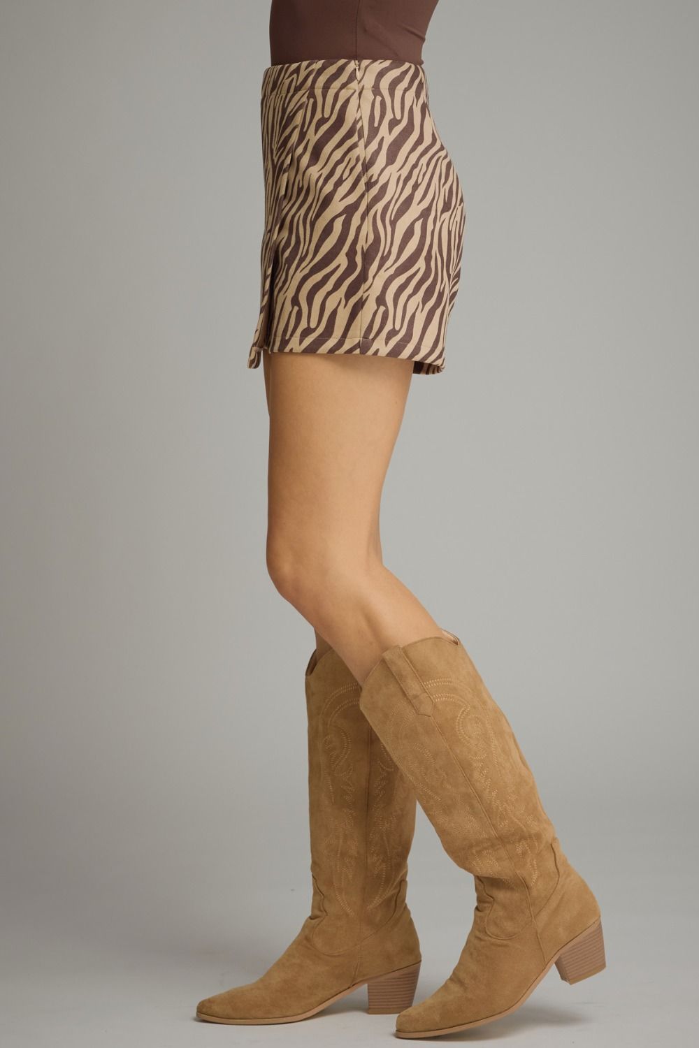 Entro Zebra Print Wrap Front Mini Skort in Brown-skort-entro-Deja Nu Boutique, Women's Fashion Boutique in Lampasas, Texas