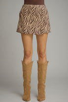 Entro Zebra Print Wrap Front Mini Skort in Brown-skort-entro-Deja Nu Boutique, Women's Fashion Boutique in Lampasas, Texas