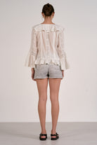 Elan White Long Sleeve Ruffle Blouse-Tops-Elan-Deja Nu Boutique, Women's Fashion Boutique in Lampasas, Texas