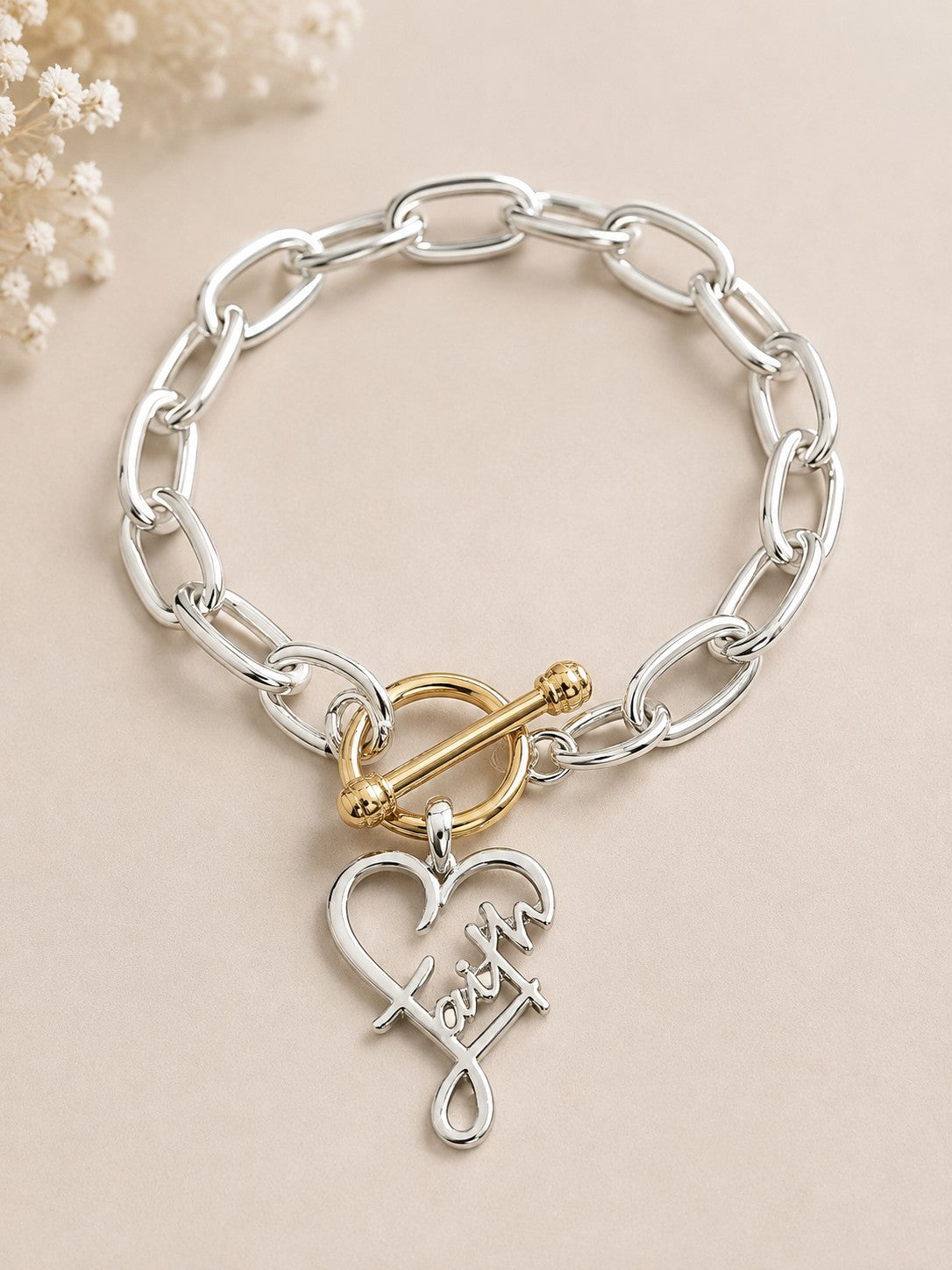 Faith Heart Charm Two-Tone Toggle Bracelet-Bracelets-Deja Nu-Deja Nu Boutique, Women's Fashion Boutique in Lampasas, Texas