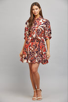 Fate Abstract Floral Print Tie Waist Gathered Short Sleeve Dress – Purple Multi-Short Dresses-Fate-Deja Nu Boutique, Women's Fashion Boutique in Lampasas, Texas
