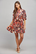 Fate Abstract Floral Print Tie Waist Gathered Short Sleeve Dress – Purple Multi-Short Dresses-Fate-Deja Nu Boutique, Women's Fashion Boutique in Lampasas, Texas