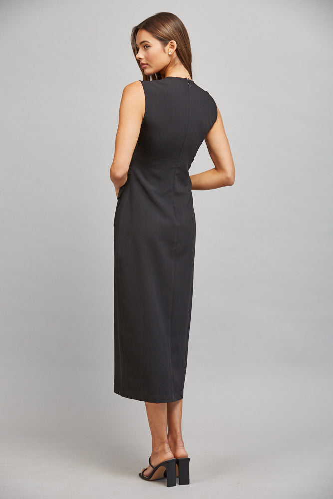Fate Black Gold Button Belted Midi Dress-Midi Dresses-Fate-Deja Nu Boutique, Women's Fashion Boutique in Lampasas, Texas