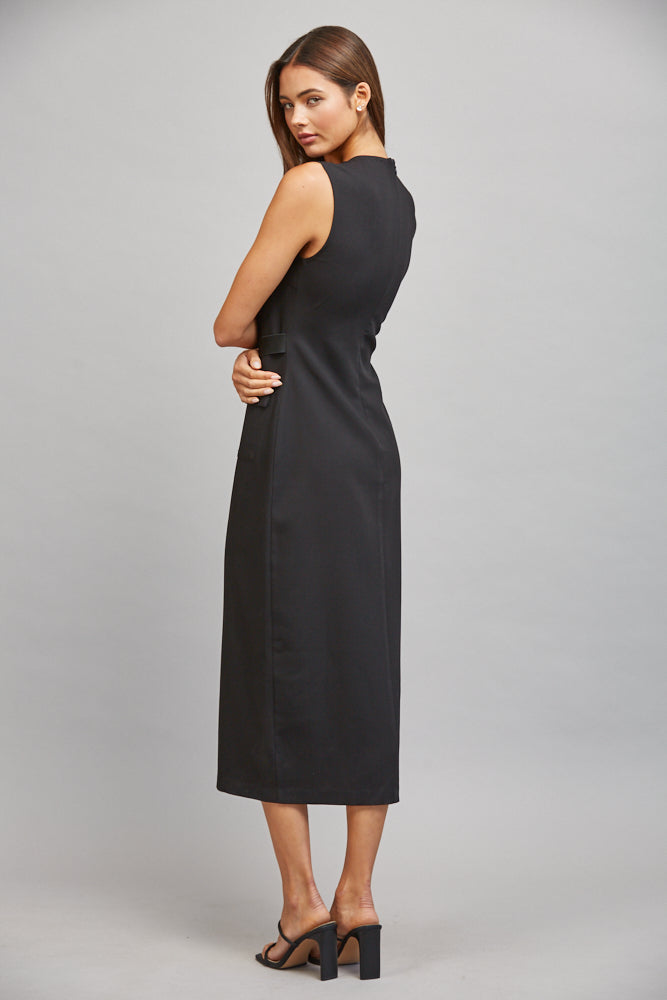 Fate Black Gold Button Belted Midi Dress-Midi Dresses-Fate-Deja Nu Boutique, Women's Fashion Boutique in Lampasas, Texas