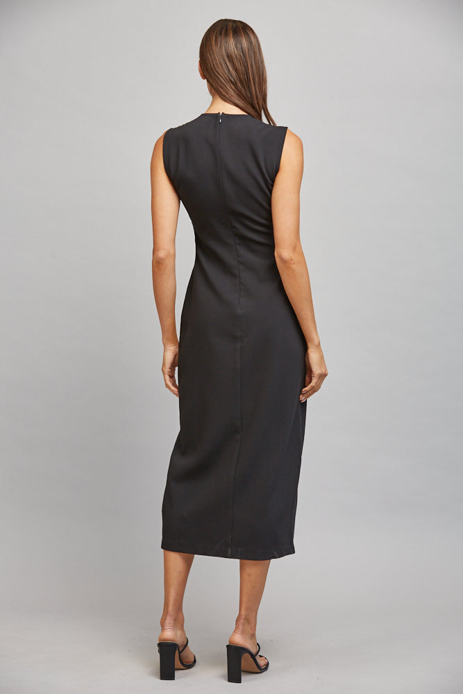 Fate Black Gold Button Belted Midi Dress-Midi Dresses-Fate-Deja Nu Boutique, Women's Fashion Boutique in Lampasas, Texas