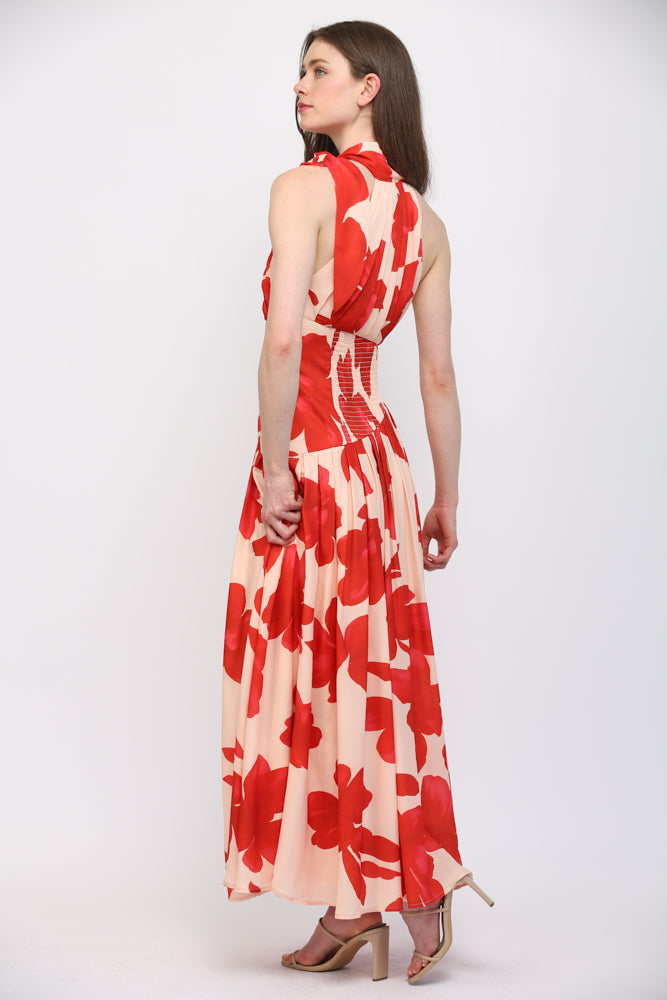 Fate Bold Floral Halter Maxi Dress in Pale Peach & Orange-Maxi Dresses-Fate-Deja Nu Boutique, Women's Fashion Boutique in Lampasas, Texas
