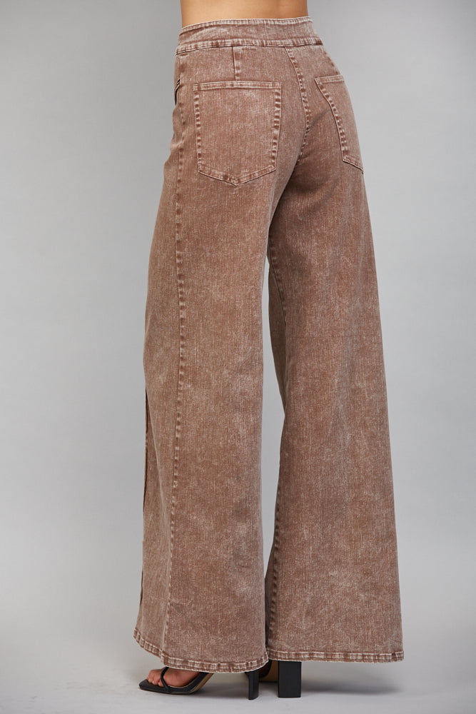 Fate Brown Washed Wide Leg Pants-Bottoms-Fate-Deja Nu Boutique, Women's Fashion Boutique in Lampasas, Texas