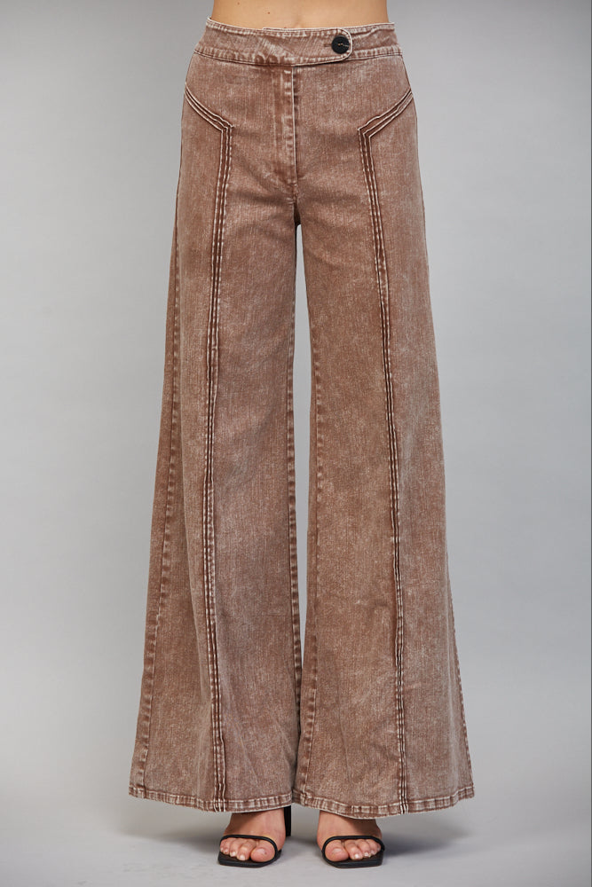Fate Brown Washed Wide Leg Pants-Bottoms-Fate-Deja Nu Boutique, Women's Fashion Boutique in Lampasas, Texas