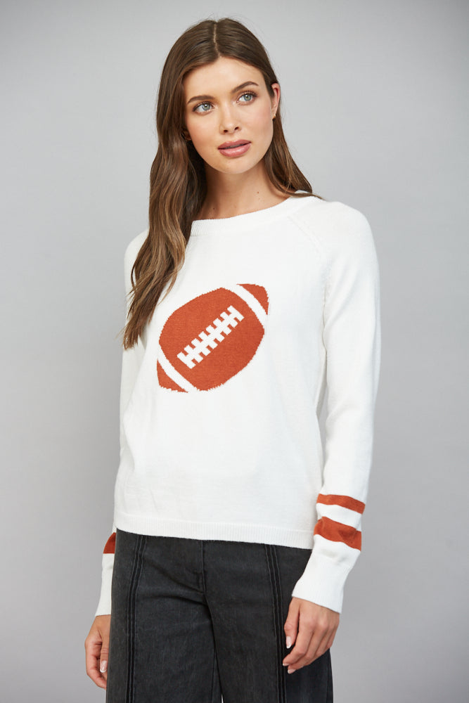 Fate Football Pattern Intarsia Knit Crewneck Sweater in Cream-Sweaters-Fate-Deja Nu Boutique, Women's Fashion Boutique in Lampasas, Texas