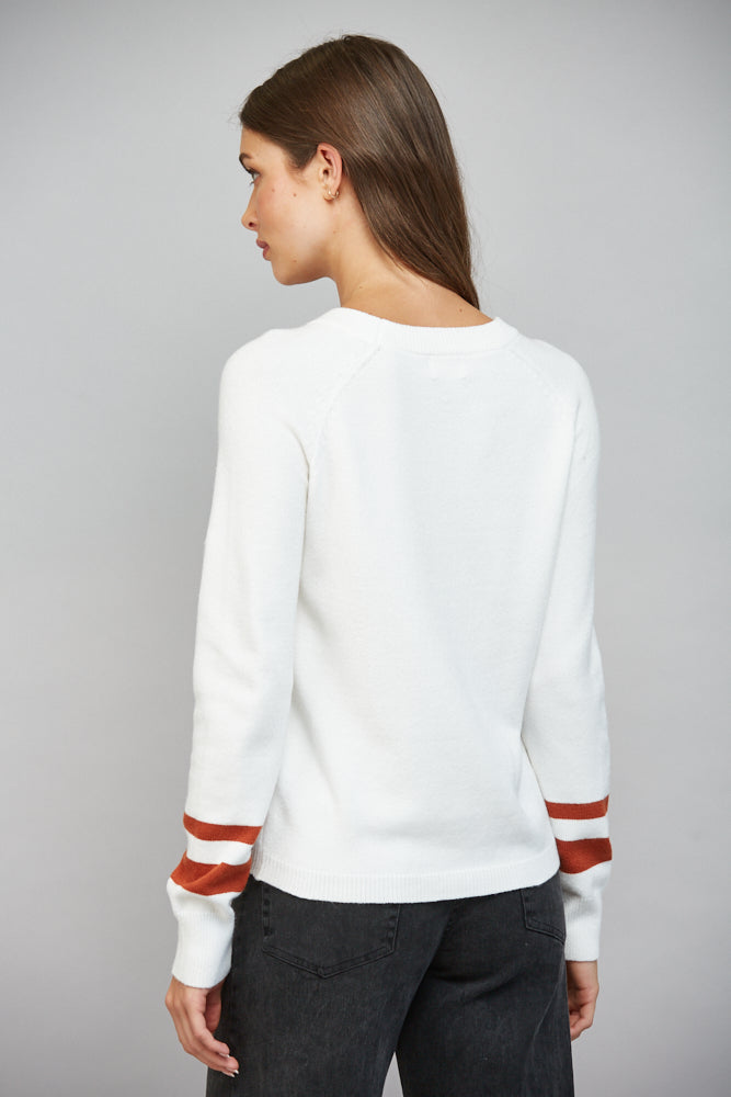 Fate Football Pattern Intarsia Knit Crewneck Sweater in Cream-Sweaters-Fate-Deja Nu Boutique, Women's Fashion Boutique in Lampasas, Texas