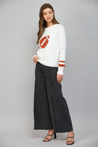 Fate Football Pattern Intarsia Knit Crewneck Sweater in Cream-Sweaters-Fate-Deja Nu Boutique, Women's Fashion Boutique in Lampasas, Texas