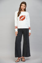 Fate Football Pattern Intarsia Knit Crewneck Sweater in Cream-Sweaters-Fate-Deja Nu Boutique, Women's Fashion Boutique in Lampasas, Texas