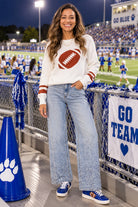 Fate Football Pattern Intarsia Knit Crewneck Sweater in Cream-Sweaters-Fate-Deja Nu Boutique, Women's Fashion Boutique in Lampasas, Texas