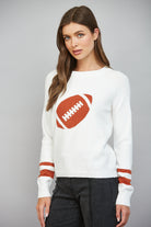 Fate Football Pattern Intarsia Knit Crewneck Sweater in Cream-Sweaters-Fate-Deja Nu Boutique, Women's Fashion Boutique in Lampasas, Texas